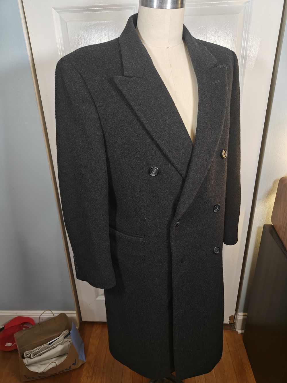 Men's Double-Breasted Pea Coat in Charcoal Gray